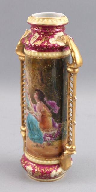 Antique Hand Painted French Porcelain Artist Signed Vase Gold Gilt 8