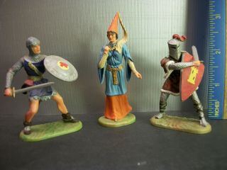 Vintage Hausser Elastolin Medieval Knights & Maiden Play Set Plastic Toy Figures