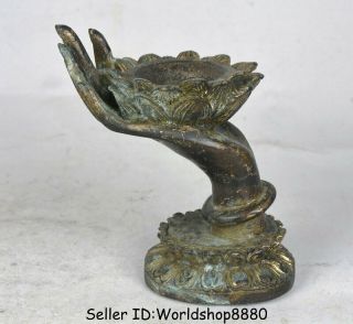 4.  4 " Old Chinese Bronze Kwan - Yin Buddha Hand Lotus Flower Statue Incense Burner
