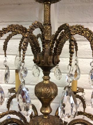 Vintage Brass And Crystal 6 Arm Chandelier Made In Spain 3
