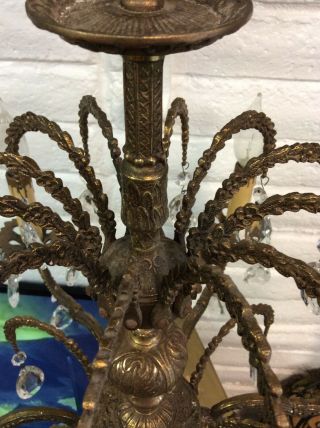 Vintage Brass And Crystal 6 Arm Chandelier Made In Spain 4