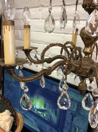 Vintage Brass And Crystal 6 Arm Chandelier Made In Spain 6
