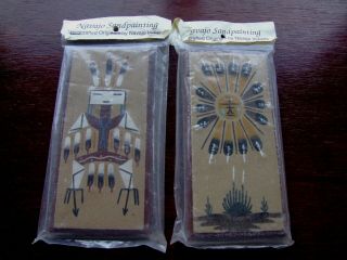 Two Navajo Sand Painting.  Signed By Artists.  Thunderbird & Sun And Eagle