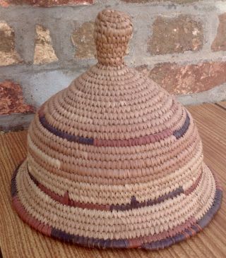 Vintage Native American/african? Coil Woven Cloche Food Cover Finial Knob Handle