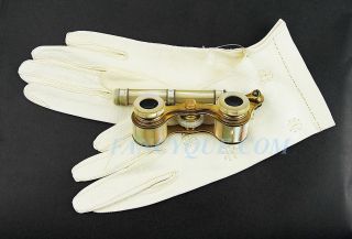 Antique Princess French Opera Glasses,  Kid Leather Gloves Mother Of Pearl 9