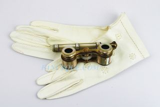ANTIQUE PRINCESS FRENCH OPERA GLASSES,  KID LEATHER GLOVES MOTHER OF PEARL 9 2