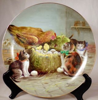 Antique Limoges Porcelain Farm Wall Plate Kitten Cat Chicken Eggs Farm S Kazumi