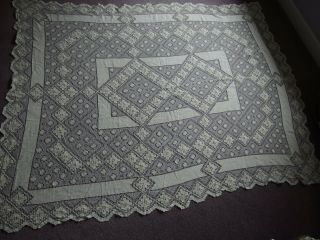 antique handmade filet lace bedspread throw table cover 4