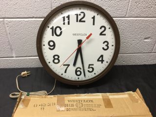 Vintage Westclox Model 26135 School Style Electric Wall Clock Plug - In