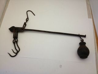 Old Scale Hanging Cast Iron Balance Beam Arm Weight Hooks Farm Steel Primitive