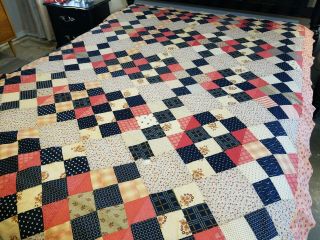 Antique Late 1800s Quilt Top - 90 " X 66 " - Tiny Stitches - Hand Pieced