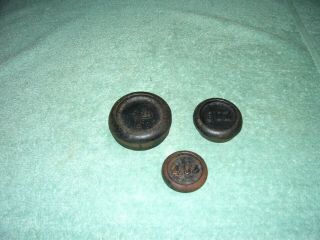 Antique Set Of 3 Stackable Cast Iron Balance Scale Weights,  Made In England