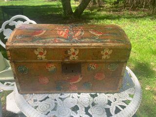 Antique Early 1800’s Painted/decorated Small Brides Box