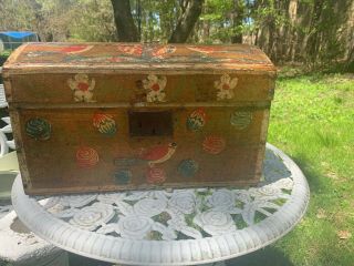 Antique Early 1800’s Painted/Decorated Small Brides Box 2