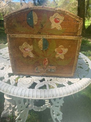 Antique Early 1800’s Painted/Decorated Small Brides Box 6