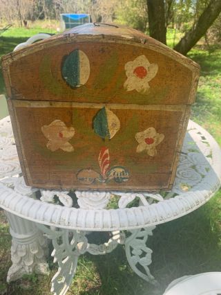 Antique Early 1800’s Painted/Decorated Small Brides Box 7