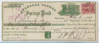 Civil War 1863 $475 Certificate Onondaga County Savings Bank Ny Phelps Signed
