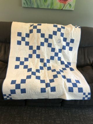 Such Fine Quilting Vintage Blue And White Quilt Large 48”x48 "