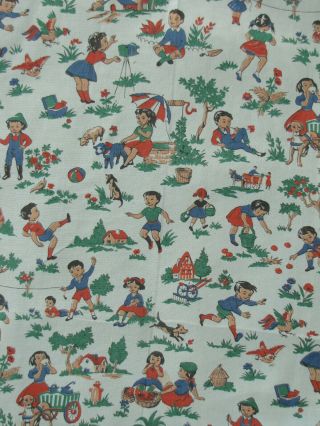 Vintage French Fabric charming children at play scenes pattern circa 1930 cotton 4