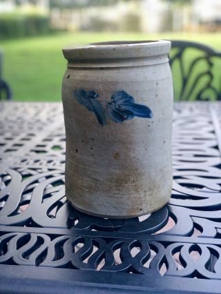 Antique Salt Glaze Stoneware Crock 1 Gallon Blue Flower Design