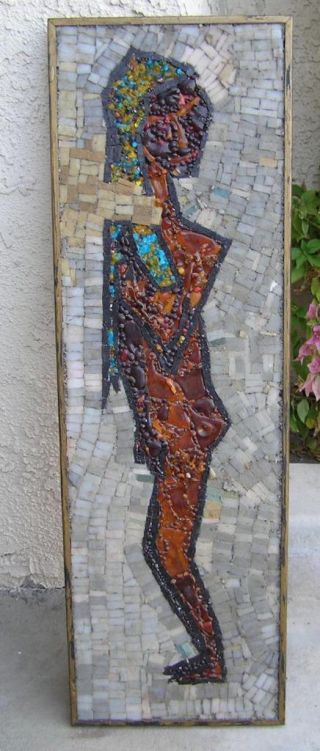 Mid Century Modern Cubism Abstract Mosaic Wall Art African Nude Man By W.  Barras