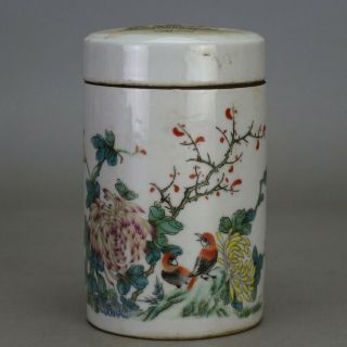 China Old Hand - Carved Porcelain Famille Rose Bird & Flower Pattern Tea Caddy C02