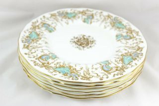 English Set (s) 6 Salad Plate Cauldon Bone China Gainsborough Turquoise Blue Gold