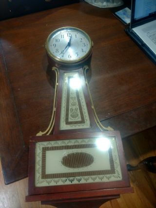 Seth Thomas Banjo Wall Clock Eagle Revisered Painted Glass Electric Great