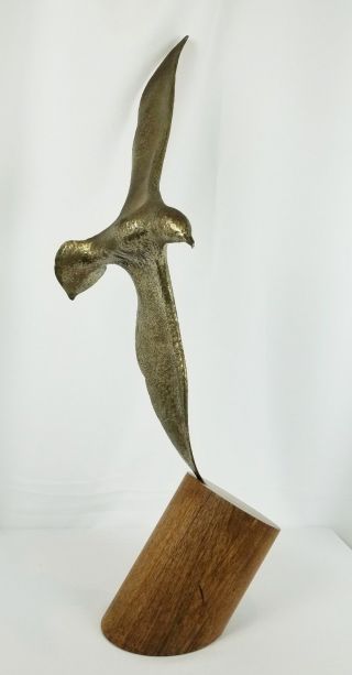 Mid Century Modern Mcm Art Teak & Brass Bird Sculpture 31 " Burry Asymmetrical