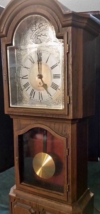 Vintage Miniature Electric Grandfather Clock By Sunbeam Plastic Walnut Wood 19 " H