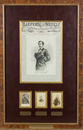 Assassination Cdv Display Of Abraham Lincoln,  John Wilkes Booth,  Boston Corbett