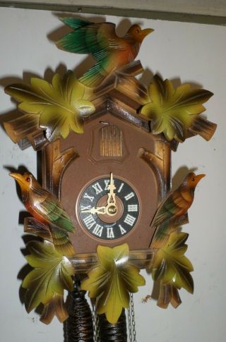 Unusual German Black Forest Large 3 Bird Hand Carved Cuckoo Clock