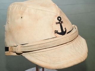 Imperial Japanese Navy Ww2 Sailor White Cotton Summer Cap Antique Vtg Hat Rare