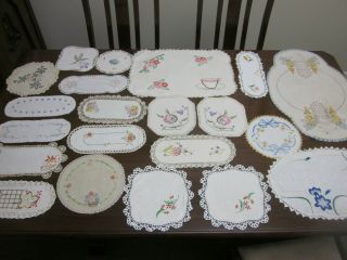 20 Vintage Hand Embroidered Doilies Craft Sewing Or To Use