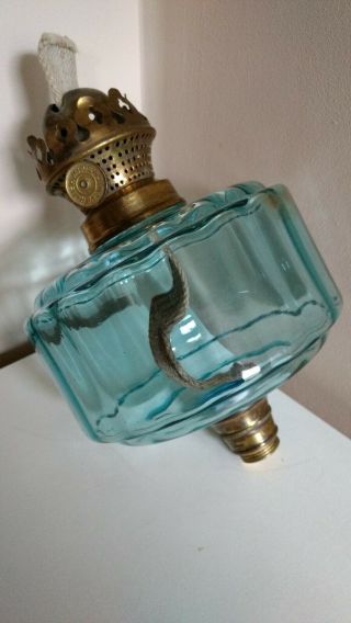 Victorian Aquamarine Blue Glass Oil Lamp Font With Single Burner