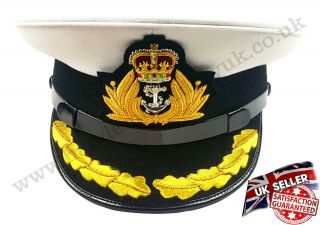 Royal Navy Officer Hat,  Naval Captain Peak Cap,  R N Commanders Cap Bullion Badge