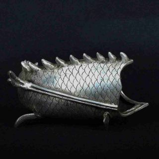 Chinese old copper plating silver Hand - Carved Fish Shape Incense Burner e02 6