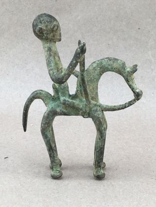 African Bronze Tribal Figurine Man On Horseback