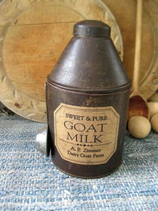 Early Antique Pantry Tin W Old Scoop Goat Milk Label