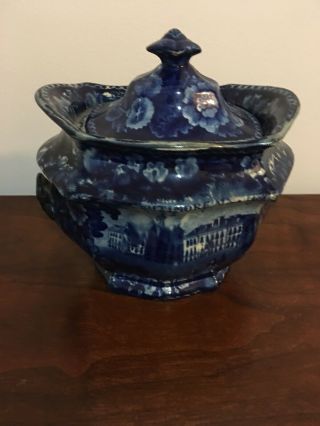Antique Dark Blue And White Bowl W Cover 2