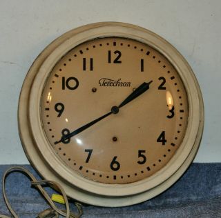 Vintage Large Glass Face Electric Wall Clock By Warren Telechron