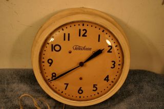 Vintage Large Glass Face Electric Wall Clock by Warren Telechron 4