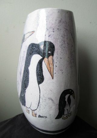 Vintage 1950 ' s Artist Signed Beers PINEWOLD Troy NY PENGUIN Porcelain ART Vase 2