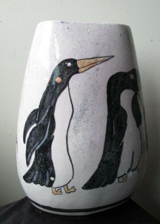 Vintage 1950 ' s Artist Signed Beers PINEWOLD Troy NY PENGUIN Porcelain ART Vase 4