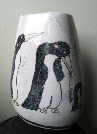 Vintage 1950 ' s Artist Signed Beers PINEWOLD Troy NY PENGUIN Porcelain ART Vase 5
