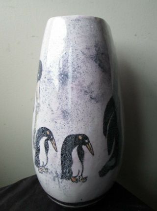 Vintage 1950 ' s Artist Signed Beers PINEWOLD Troy NY PENGUIN Porcelain ART Vase 6