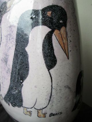 Vintage 1950 ' s Artist Signed Beers PINEWOLD Troy NY PENGUIN Porcelain ART Vase 7