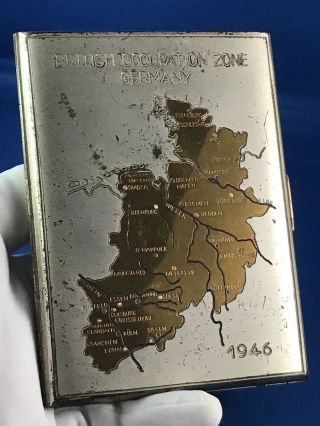 Vintage,  Antique 1946 Occupation Zone Map Silver,  Brass German Cigarette Case