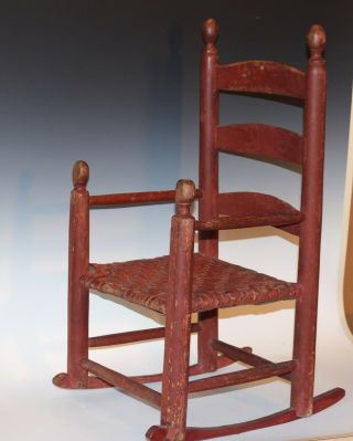 Antique Red Painted Folk Country Shaker Childs Rocking Chair Rocker Primitive