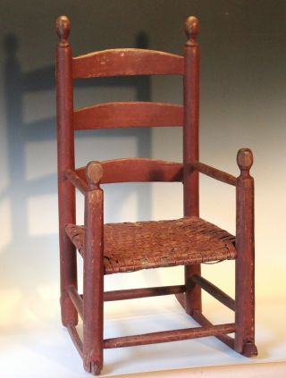 Antique Red Painted Folk Country Shaker Childs Rocking Chair Rocker Primitive 4